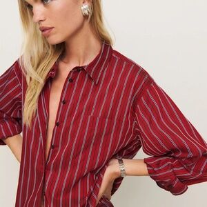 Reformation Red Striped Button-Down Shirt